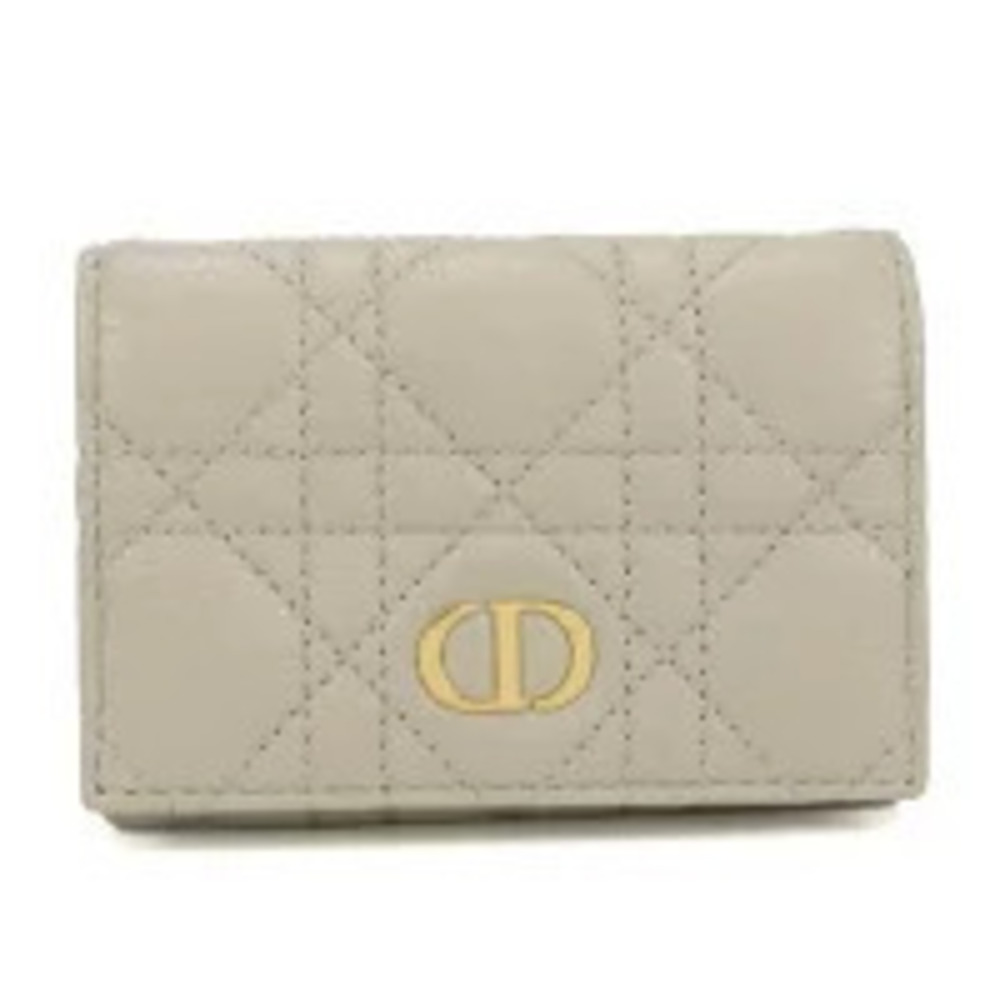 Christian Dior Bi fold Wallet Compact Caro Glycine Leather Beige Cream